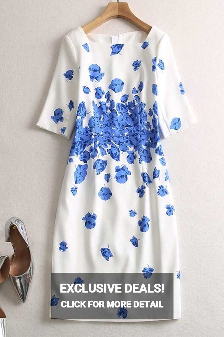 Fashion White And Blue Short Print Summer Dress - TheCelebrityDresses