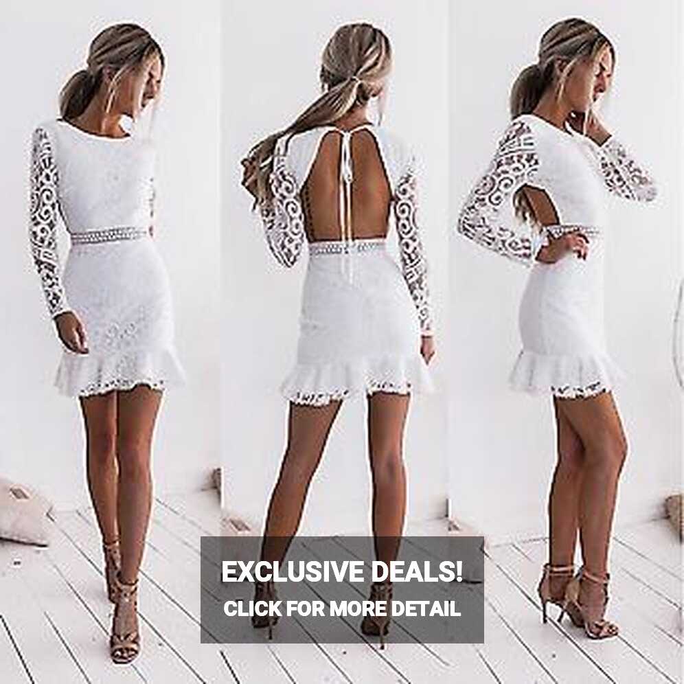 Fashion Women Ladies Ruffles Lace Mini Dress Elegant Long Sleeve ...