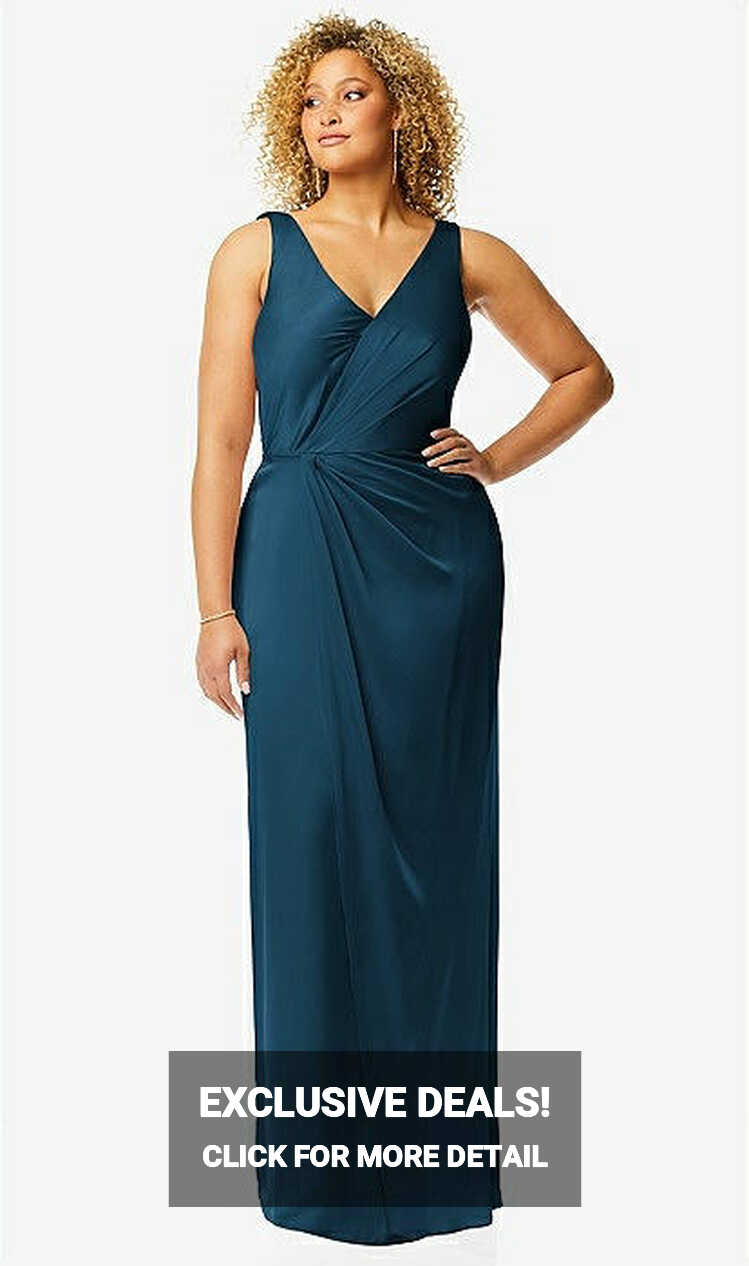 Faux Wrap Whisper Satin Maxi Bridesmaid Dress With Draped Tulip ...