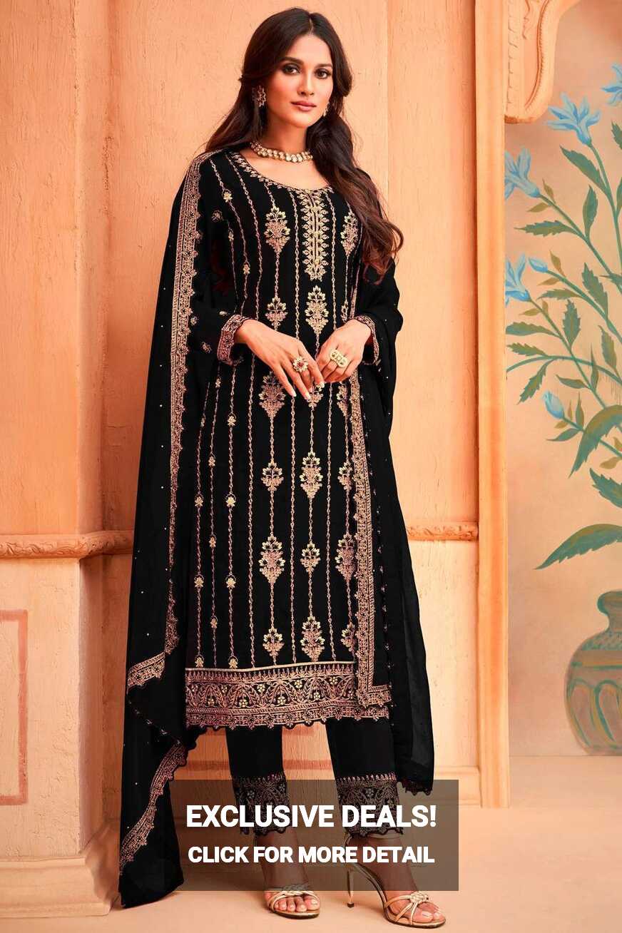 Faux georgette Eid Salwar Kameez in Black with Embroidered - SK14106