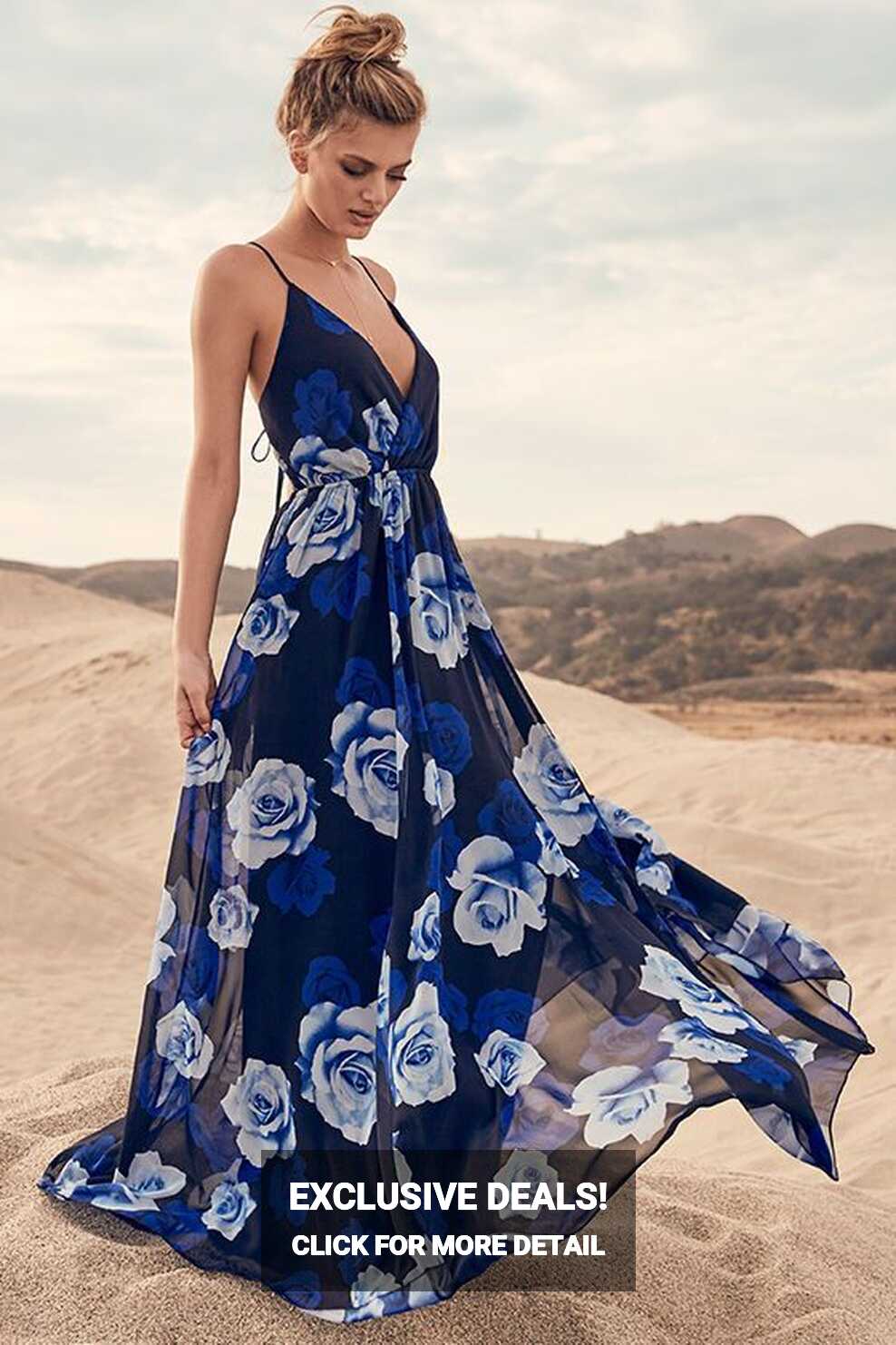 Feel the Music Midnight Blue Floral Print Maxi Dress