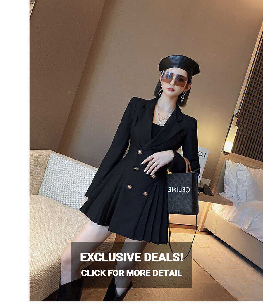 Female Fashion Korean Style Wild Double-Breasted Pleated Long ...