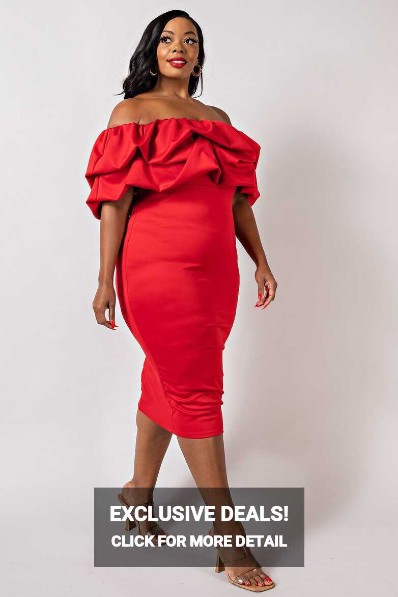 Final Sale Plus Size Off the Shoulder Ruffle BodyCon Dress in Red ...