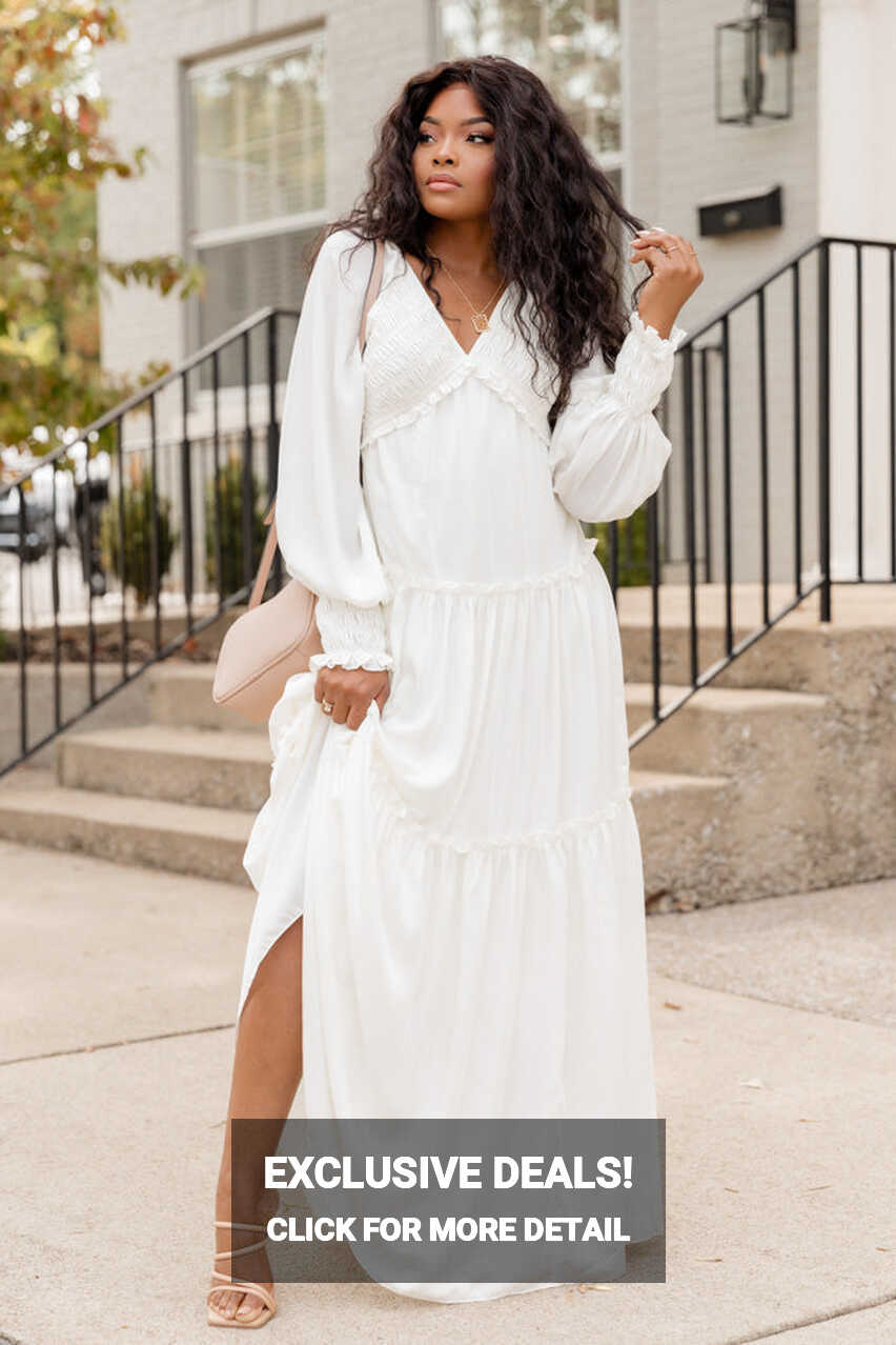 Find Yourself Cream Long Sleeve Ruffle Trim Maxi Dress FINAL SALE ...