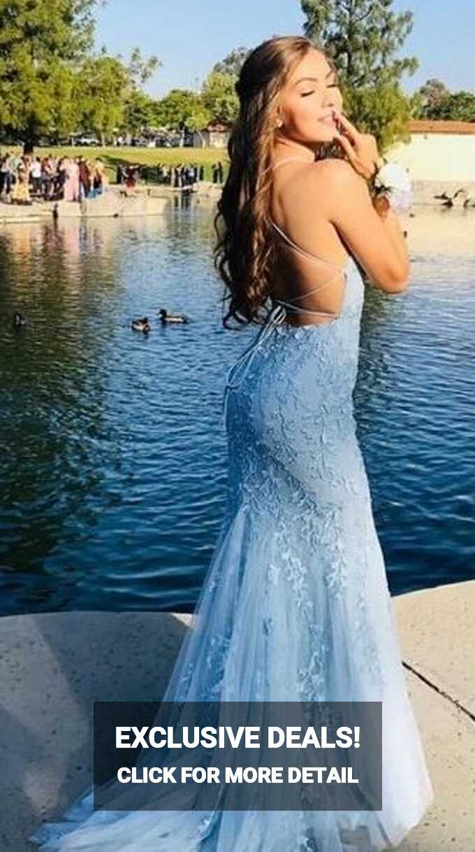 Fitted Lace Up Back Light Blue Prom Dress – misaislestyle