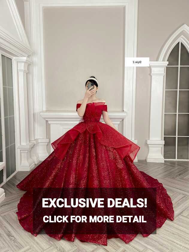 Flame Red Princess Sparkle Ball Gown Wedding Dress With Tiered ...