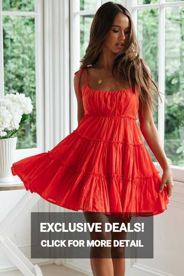 Flattering Tiered Ruffle Empire Waist Mini Summer Sundress - Red ...