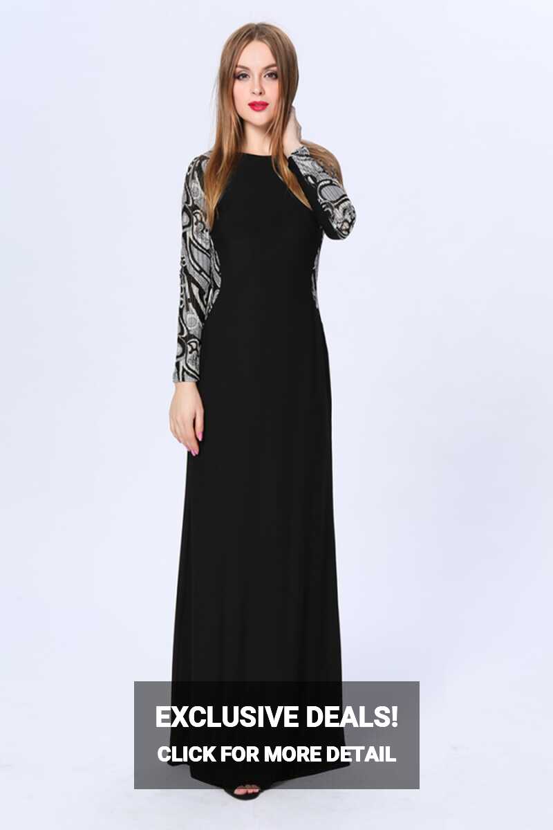 Floor Length Black Long Sleeve Formal Dress Evening Gown ...