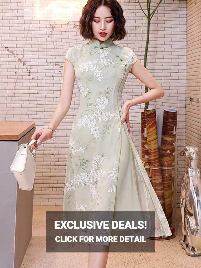 Floral A-Line Midi Modern Cheongsam / Qipao Dress