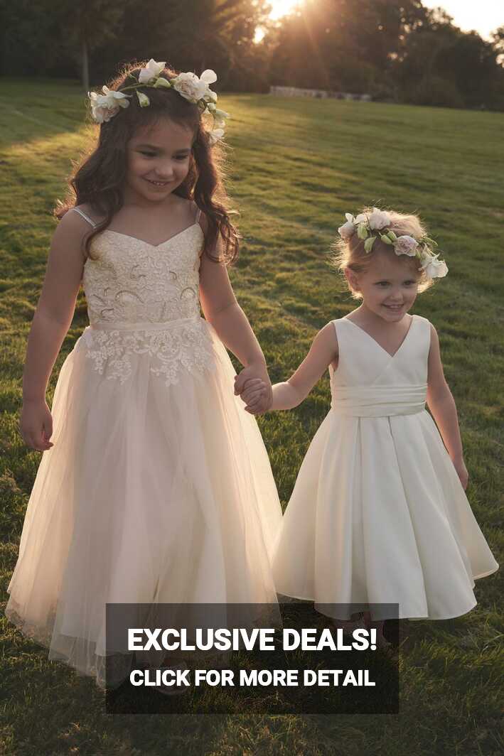 Floral Applique Spaghetti Strap Flower Girl Dress | David&#39;s Bridal