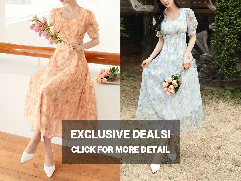 Floral Chiffon Midi Long Dress / Korean Style Short Sleeve Women ...