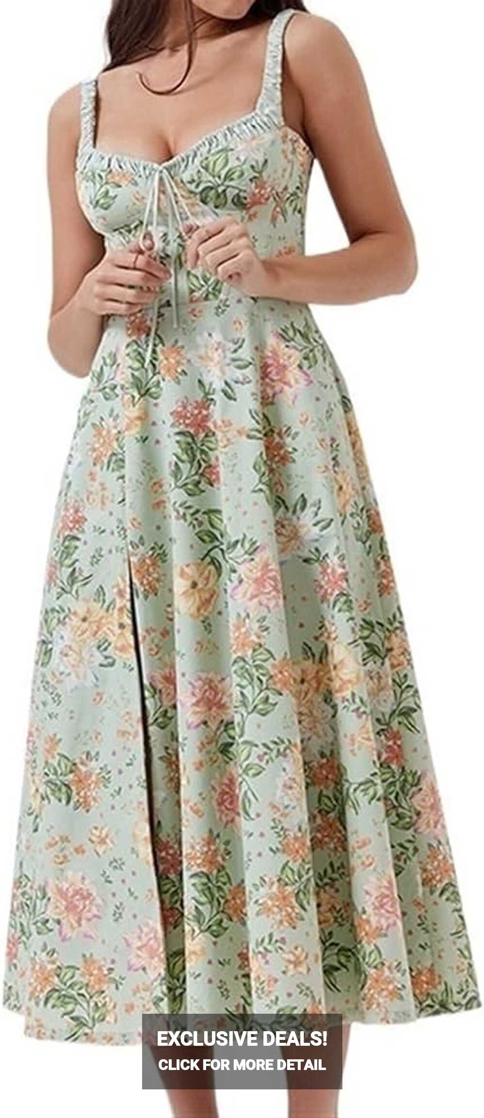 Floral Corset Dress, Women Floral Print Maxi Dress Low-Cut ...