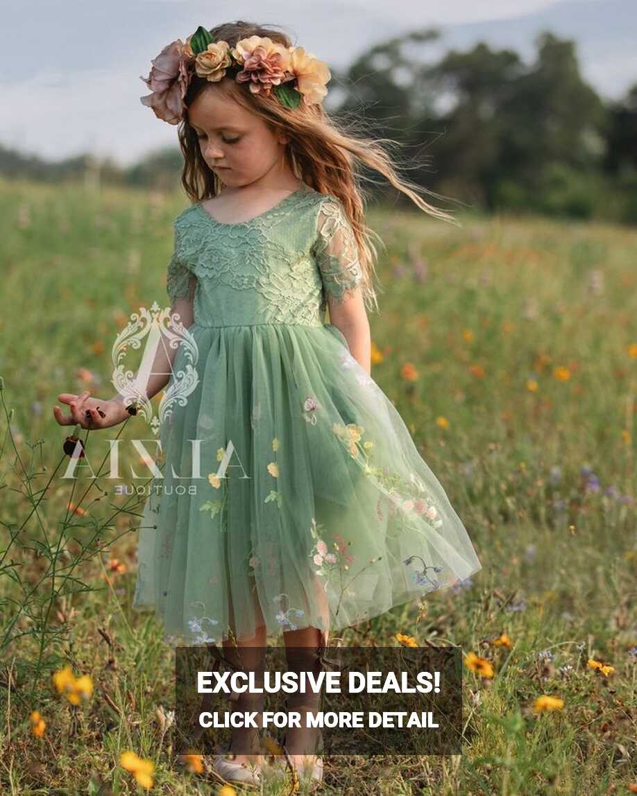 Floral Embroidered Tulle Flower Girl Dress, Easter Girls Dress ...