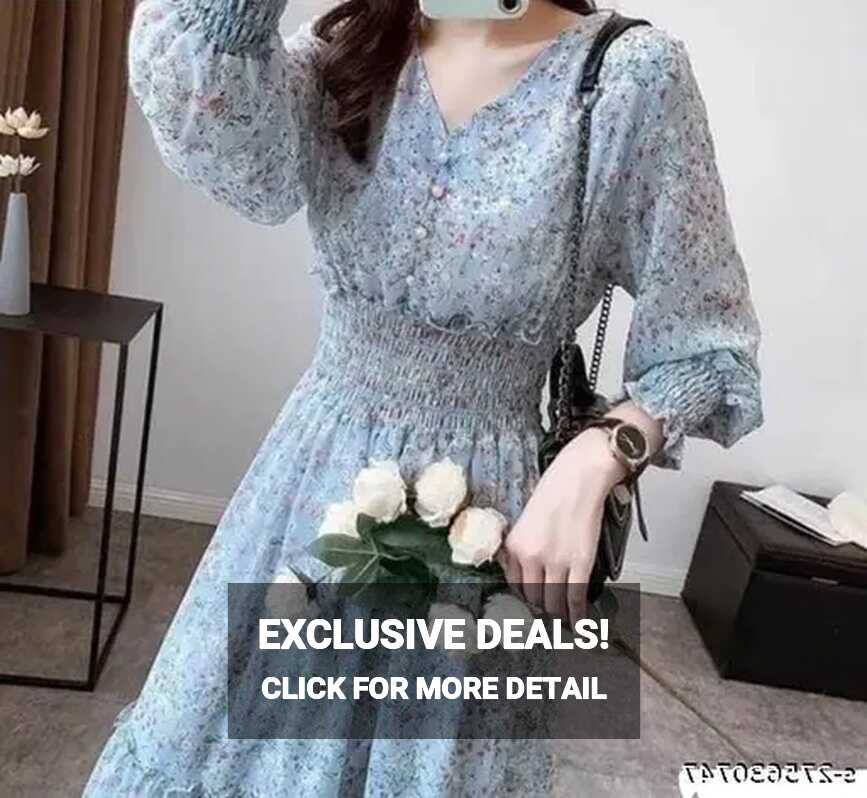 Floral Korean Women Ladies Chiffon Long Sleeve Summer Dress