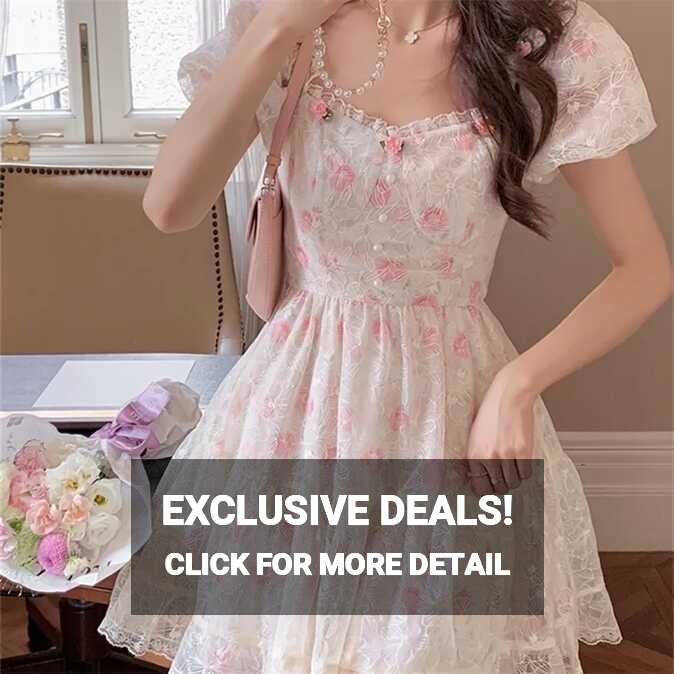 Floral Lace Korean Sweet Dress Women France Vintage Elegant Party ...