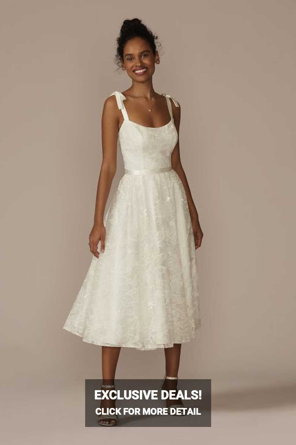 Floral Lace Midi Plus Dress with Silk Tie Straps | David&#39;s Bridal