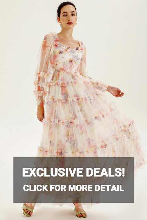 Floral Long Sleeve Ruffle Hem Maxi Dress Pink – jardinvue