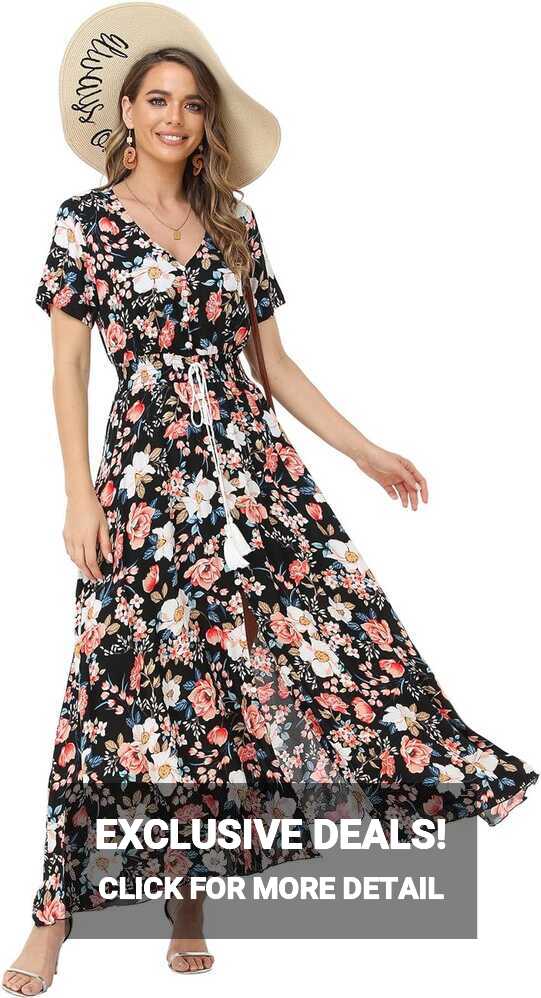 Floral Maxi Dress: Women&#39;s Casual Summer Boho Beach Turkey ...