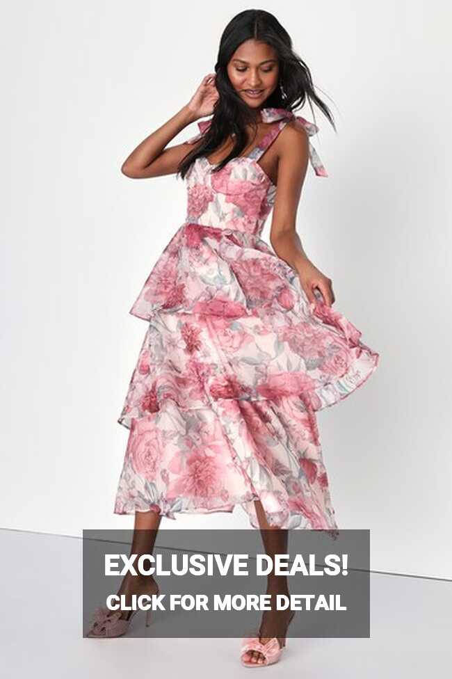 Floral Midi Dress - Tiered Midi Dress - Tie-Strap Midi Dress - Lulus