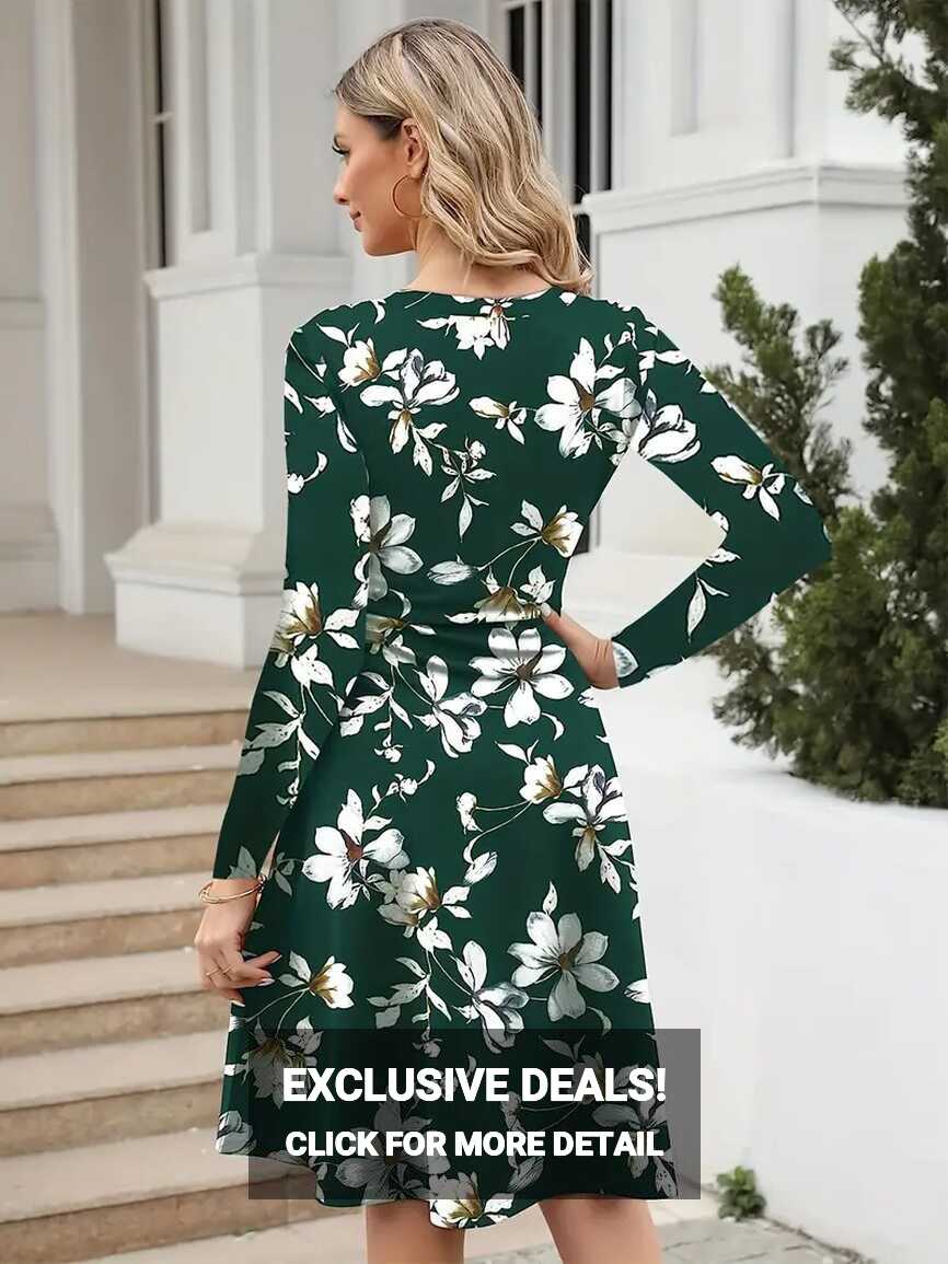 Floral Print Cinched Waist Dress Casual Long Sleeve Dress - Temu ...