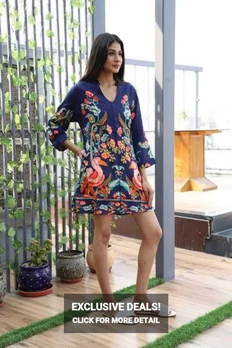 Floral Print Dress Short Length Women Elegant V-Neck Summer Casual ...