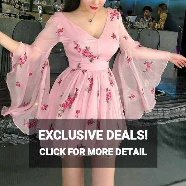 Floral Print Flared Sleeve Pleated Chiffon Dress ,cheap homecoming ...