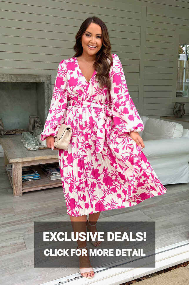 Floral Print Long Sleeve Pleated Midi Dress | In The Style UK