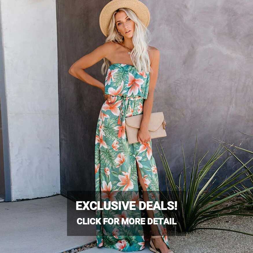 Floral Print Off Shoulder Sleeveless Maxi Dress – Boho Beach Hut