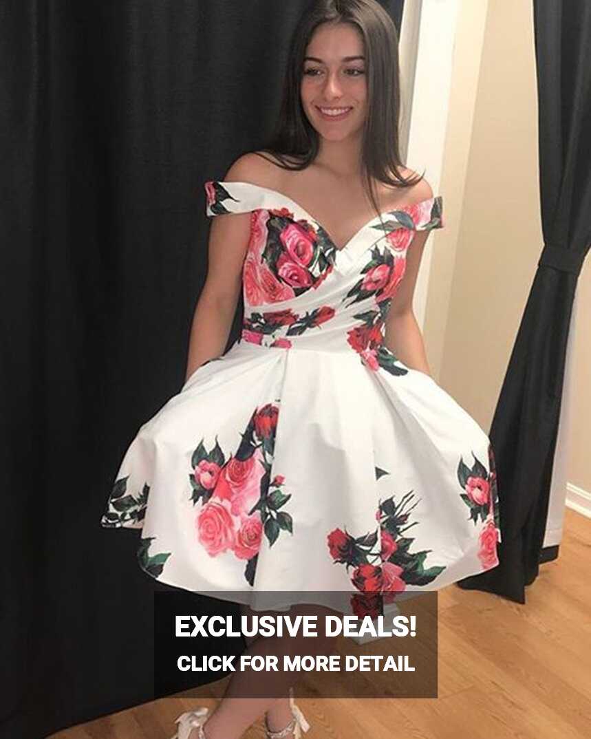 Floral Print Off the Shoulder Homecoming Dress HDQ3435