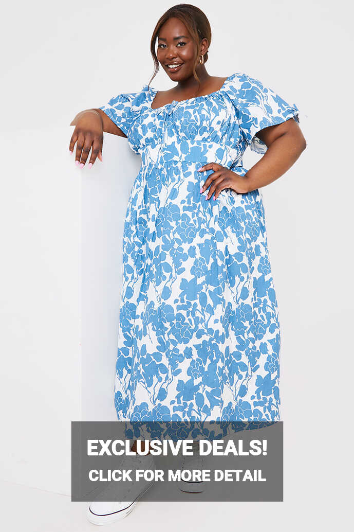 Floral Print Puff Sleeve Sweetheart Midi Dress | In The Style UK