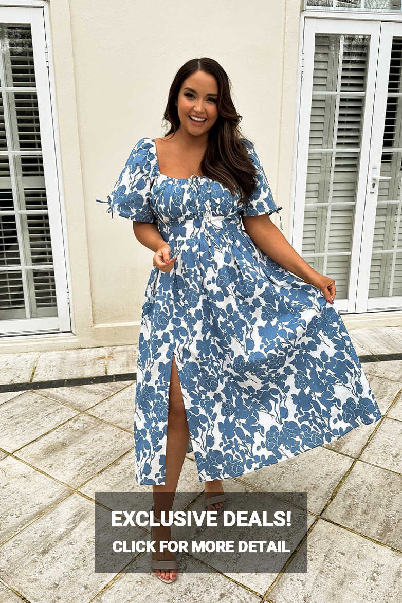 Floral Print Puff Sleeve Sweetheart Midi Dress | In The Style USA