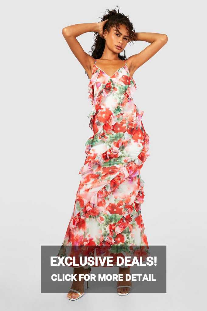 Floral Print Ruffle Detail Maxi Dress | boohoo NZ