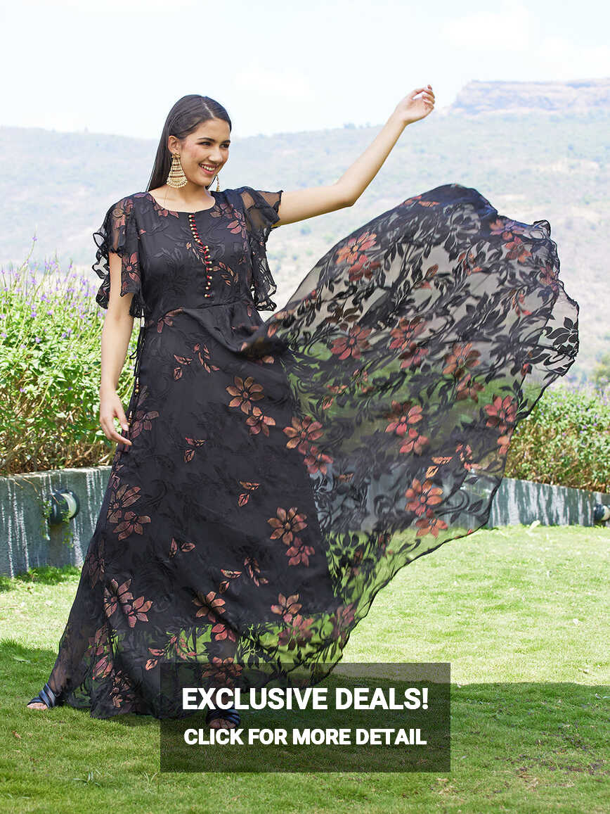 Floral Printed Flared Maxi Dress - Black – FASHOR