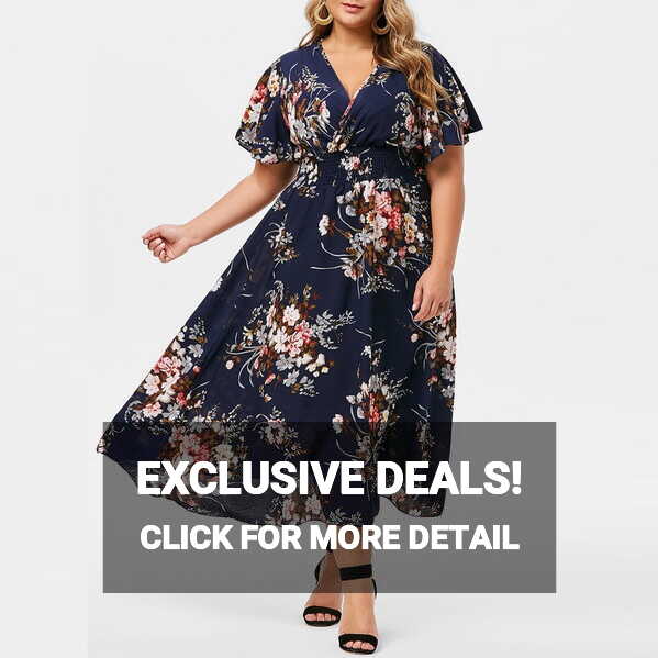 Floral Printed V-Neck Plus Size Casual Dress Algeria | Ubuy