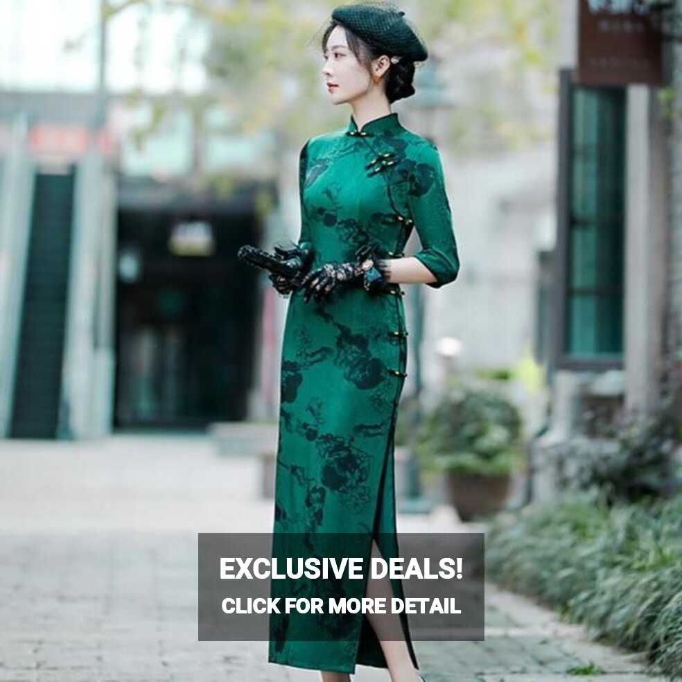 Floral Silk Blend Full Length Cheongsam Mother Dress