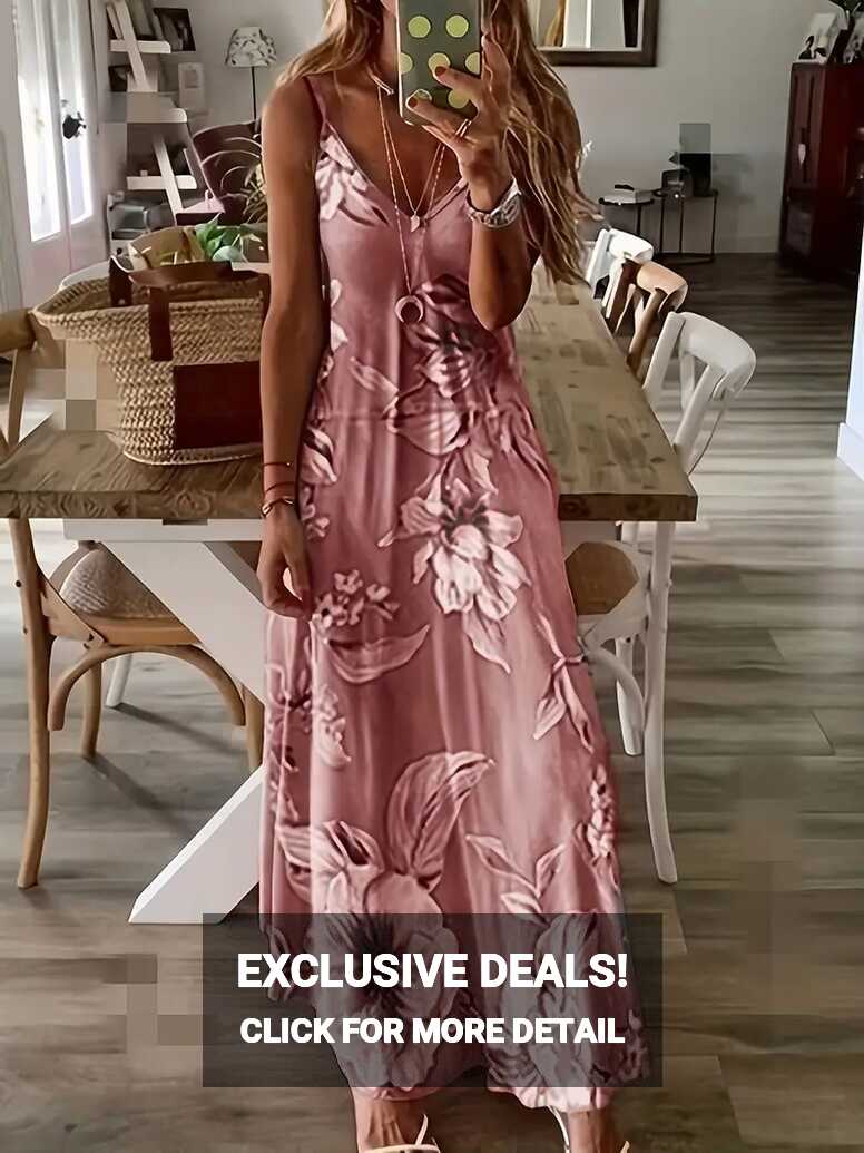 Floral Spaghetti Strap Long Dress Loose Sleeveless V neck - Temu