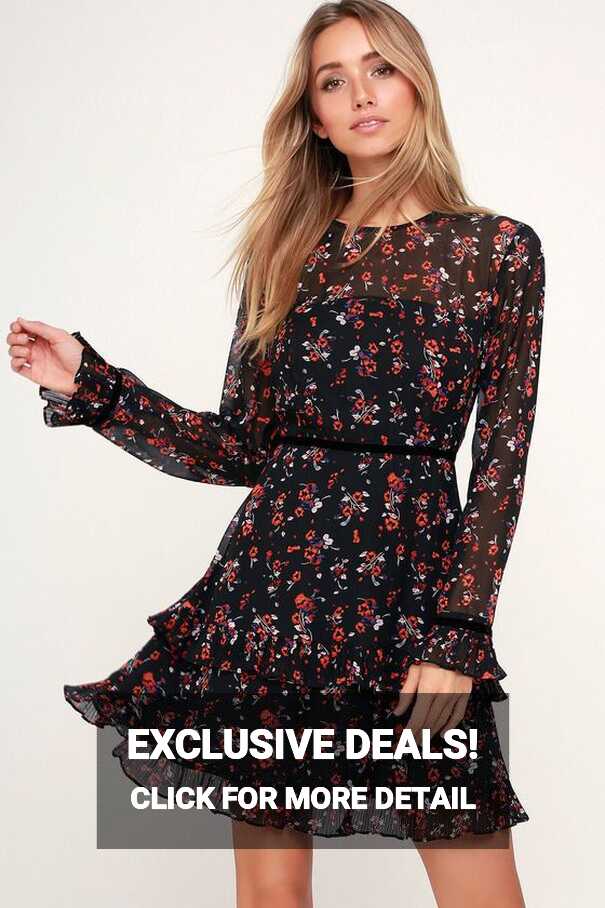 Floral to See Black Floral Print Long Sleeve Mini Dress | Black ...