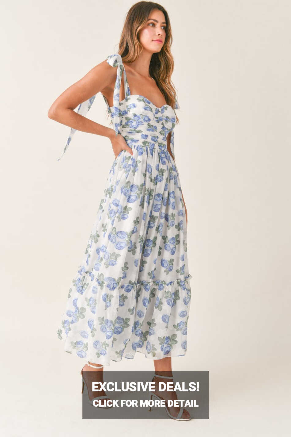 Florence Blue Floral Tie Strap Midi Dress – Ivy &amp; Olive Boutique