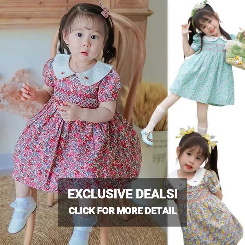 Flower Cotton Smocking Hand Embroidery New Toddler Girl Dresses ...