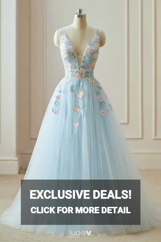 Flower Fairy Sky Blue 3D Lace Prom Dresses 2024 Crossed Straps ...