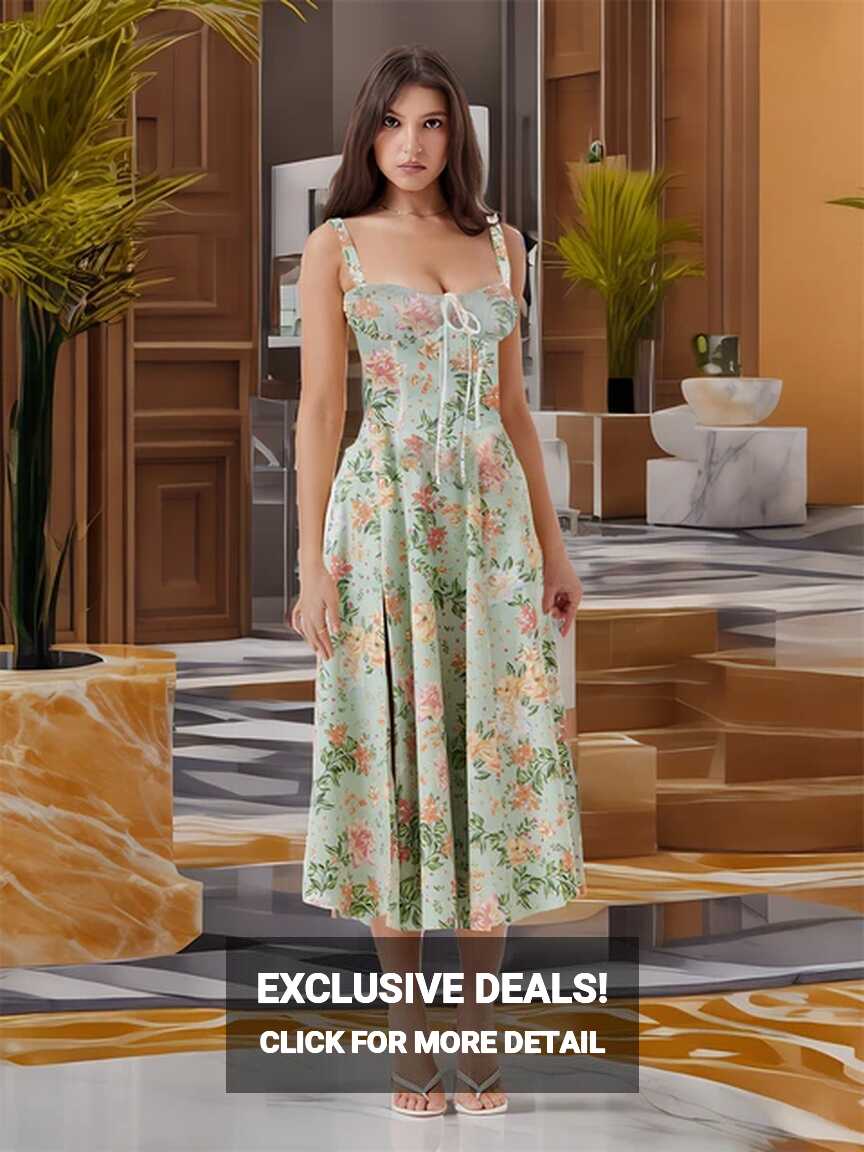 Flower Print Square Neck Bustier Maxi Dress for Women Summer ...