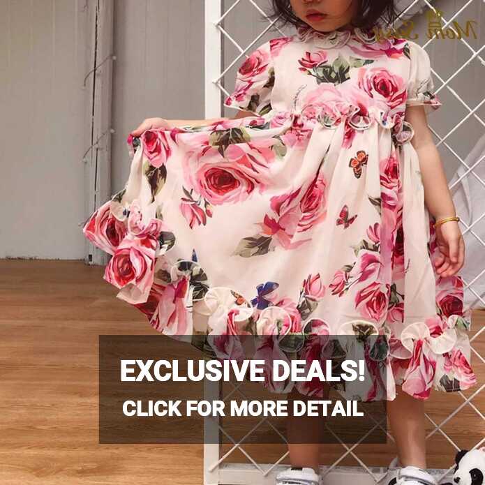 Flower Roses Dress Girl | Chiffon Princess Dress | Chiffon Girls ...