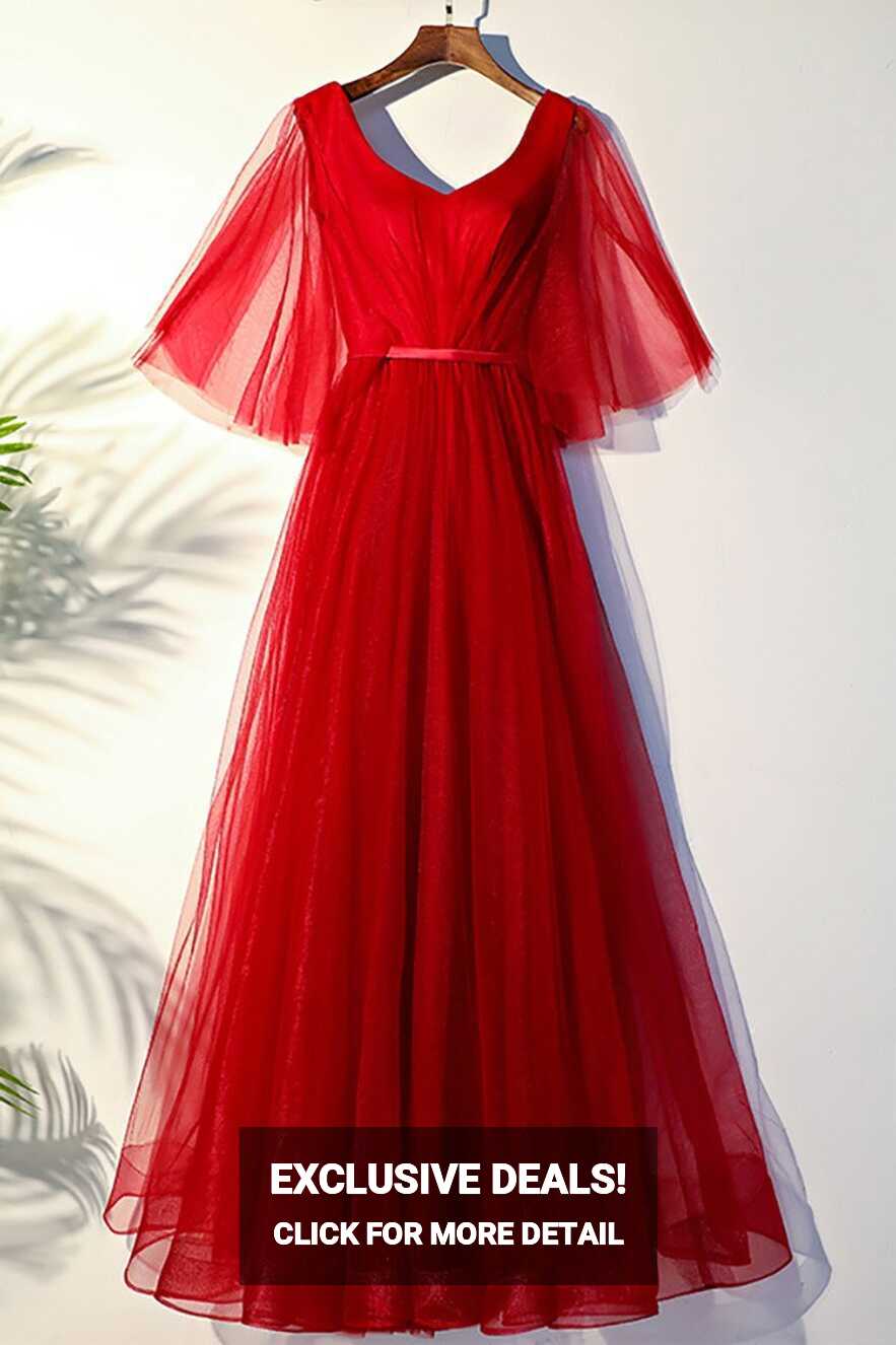 Flowy Red Butterfly Sleeves Long Formal Party Dress #MYX18190 ...