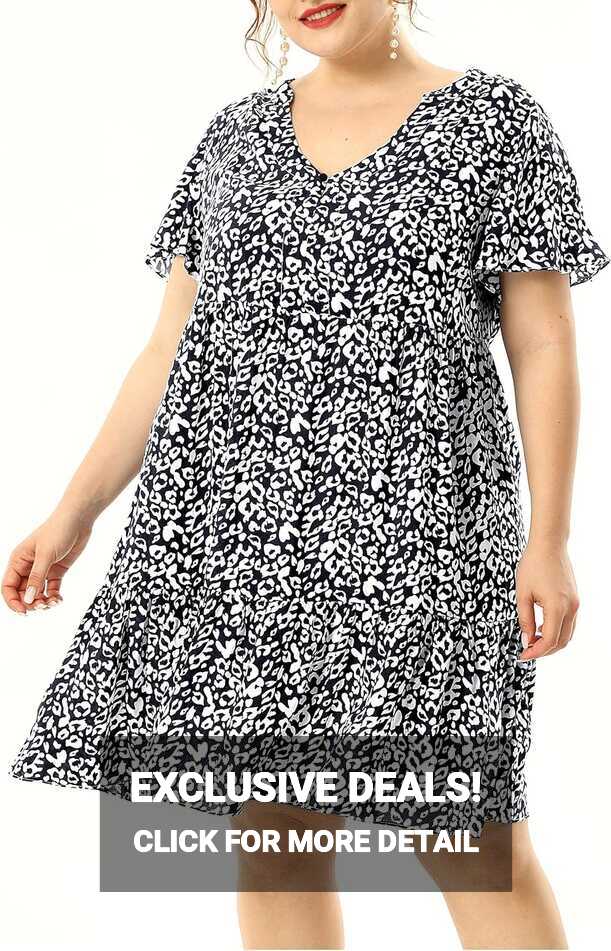 Flowy Ruffle Leopard Plus Size Summer Dress Turkey | Ubuy