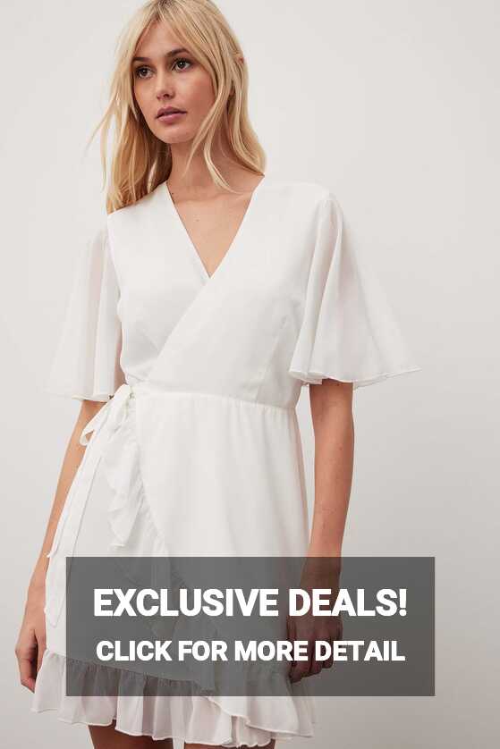 Flowy Short Sleeve Overlap Mini Dress White | NA-KD