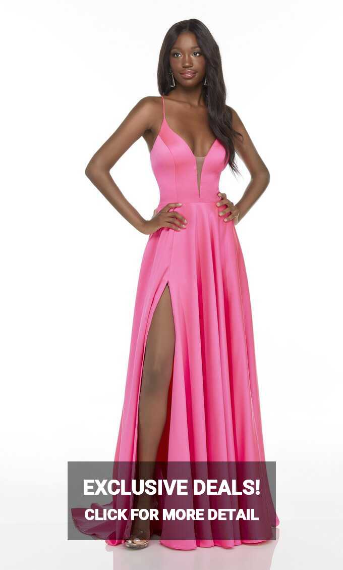 Formal Dress: 1722. Long Slit Dress, Plunging Neckline, Flowy ...