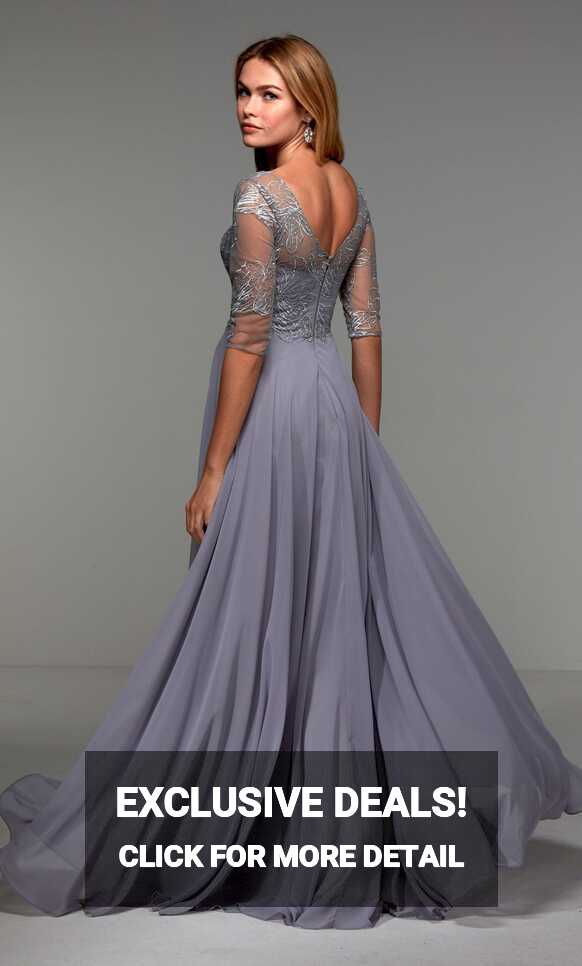 Formal Dress: 27475. Long Chiffon Dress, Illusion Neckline, Flowy ...