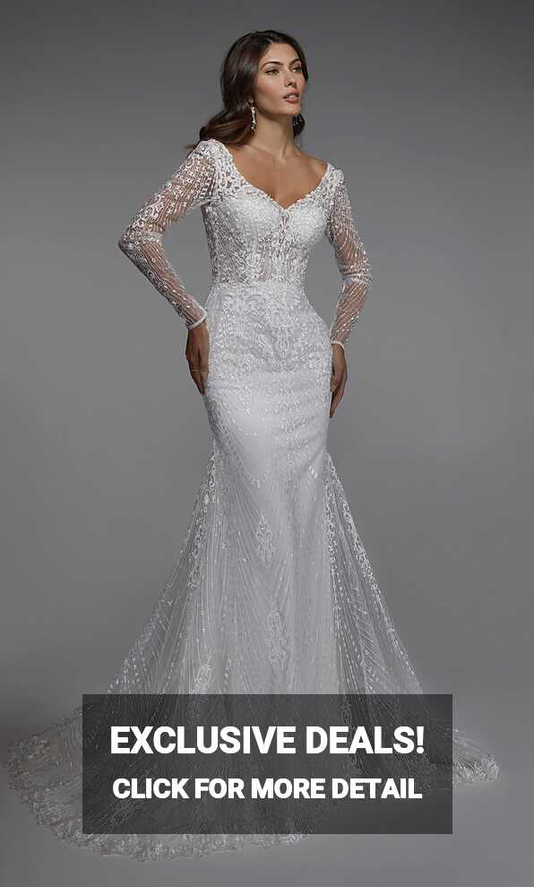 Formal Dress: 7030. Long Bridal Gown, V-neck, Fit N Flare | Alyce ...