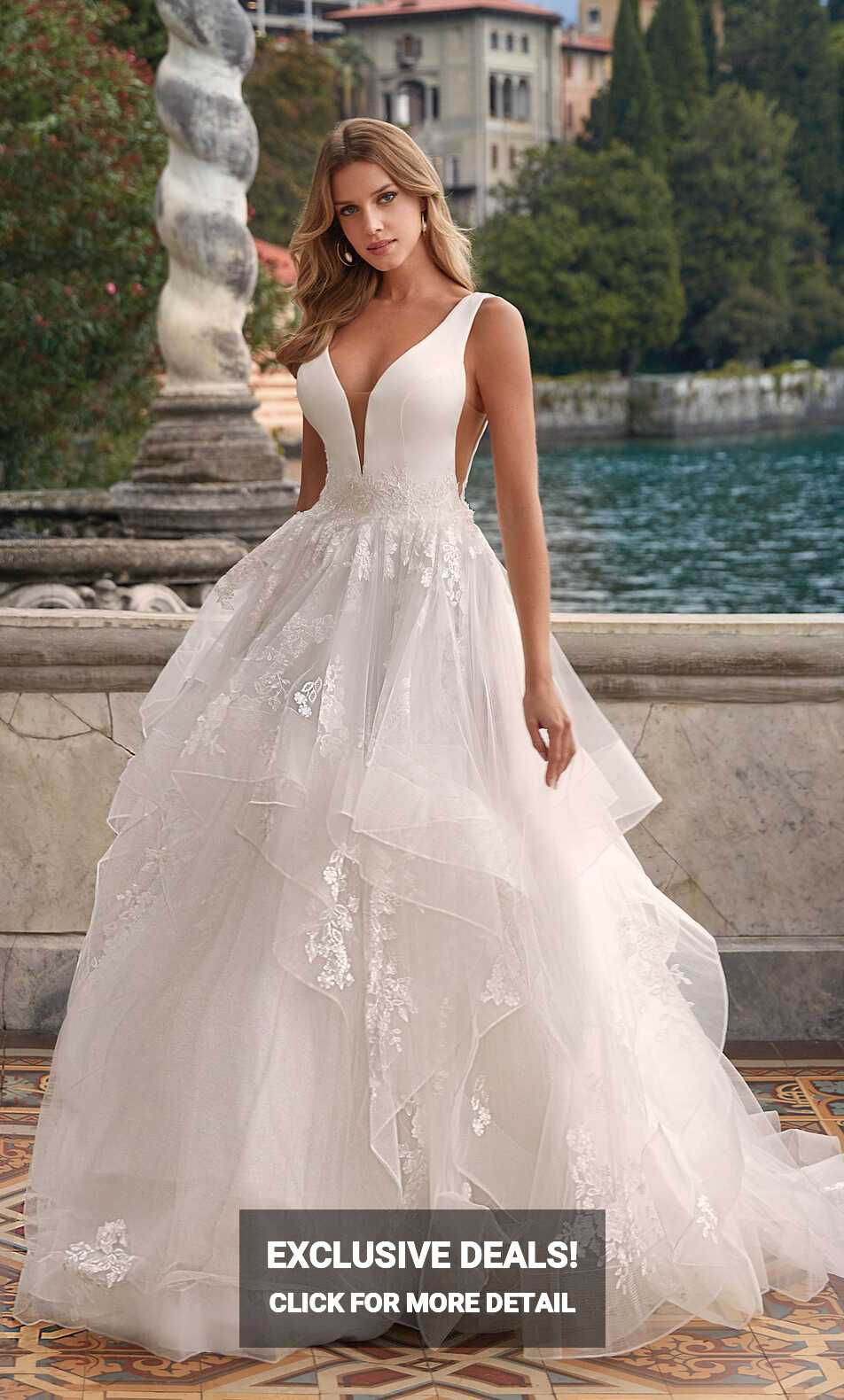 Formal Dress: 7040. Long Bridal Gown, Plunging Neckline, Ball Gown ...