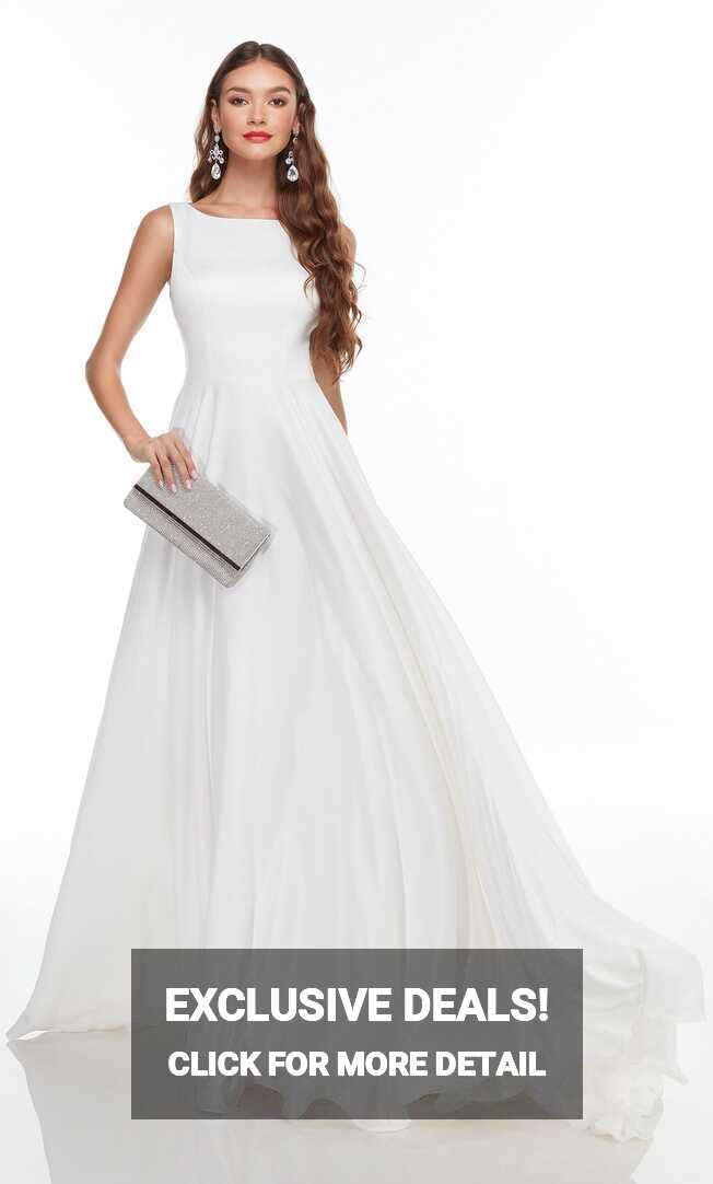 Formal Dress: 7053. Long Flowy Wedding Dress, Bateau Neckline, A ...